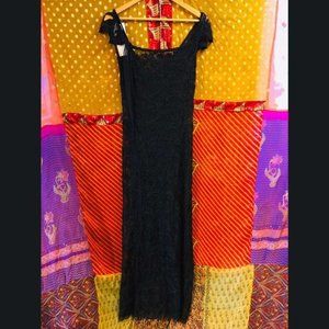 HUNZA Black Soutache Net Maxi Dress (NWT)
